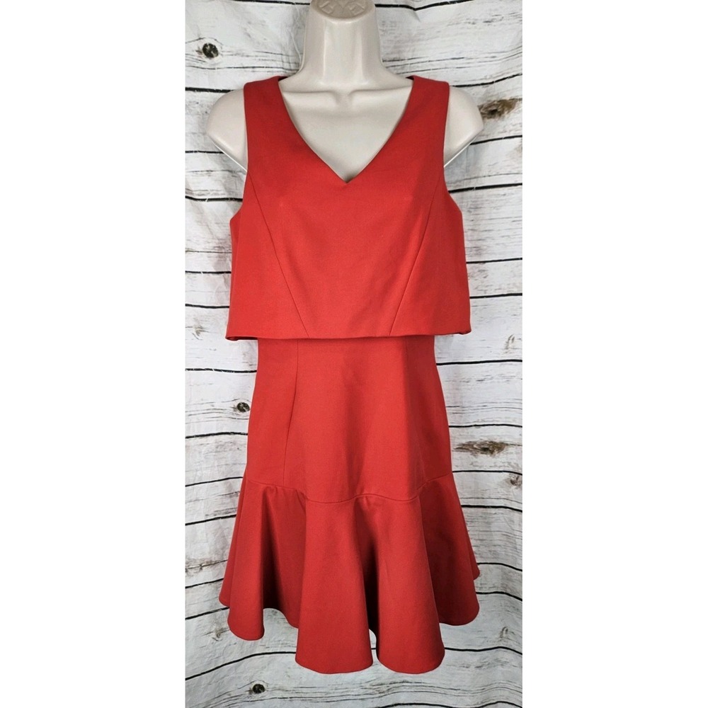 Black Halo Red Ruffle Layered Dress 4 Sleeveless Flared Hem Womens